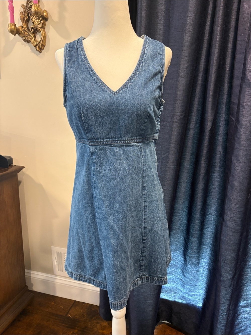 AE Studio/American Eagle Outfitters Blue Denim V-Neck Mini Dress